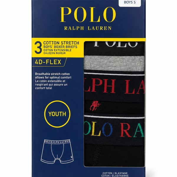 Polo Ralph Lauren Boys' Cotton Stretch 4D-Flex Boxer Briefs 3-Pack Size S