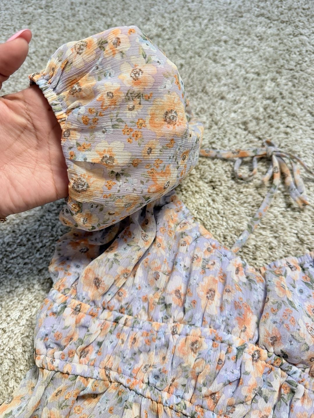 Altar'd State Floral Short Sleeve Smocked Crop Top Size XS 5