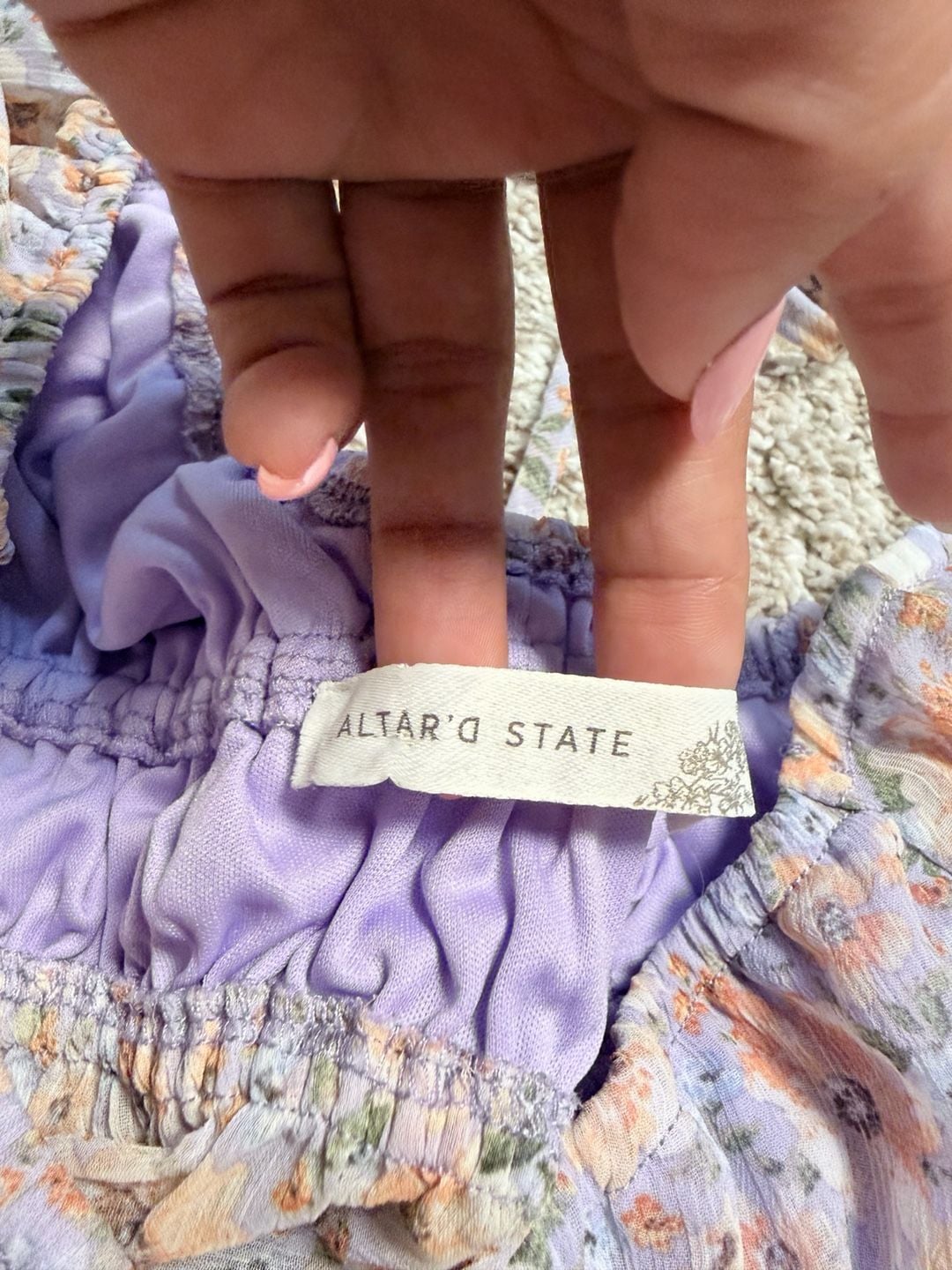 Altar'd State Floral Short Sleeve Smocked Crop Top Size XS 6