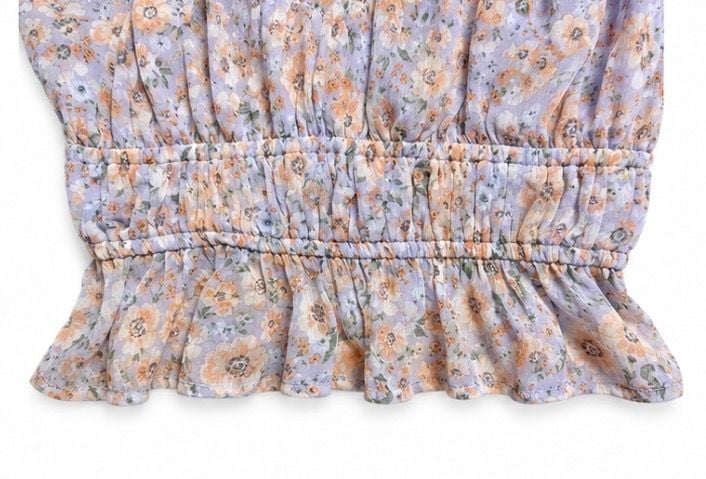 Altar'd State Floral Short Sleeve Smocked Crop Top Size XS 9