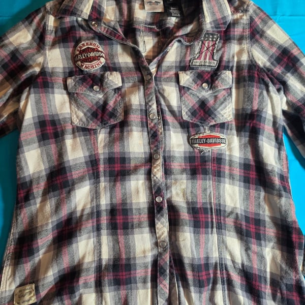 Harley-Davidson Women's Plaid Long Sleeve Snap Shirt with Patches XL