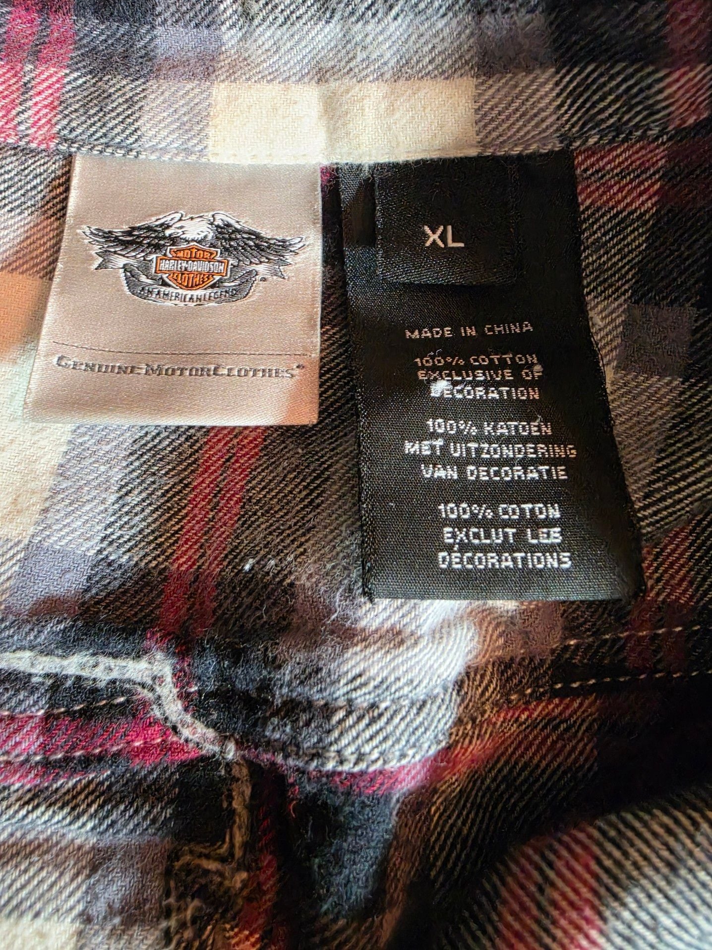 Harley-Davidson Women's Plaid Long Sleeve Snap Shirt with Patches XL 3