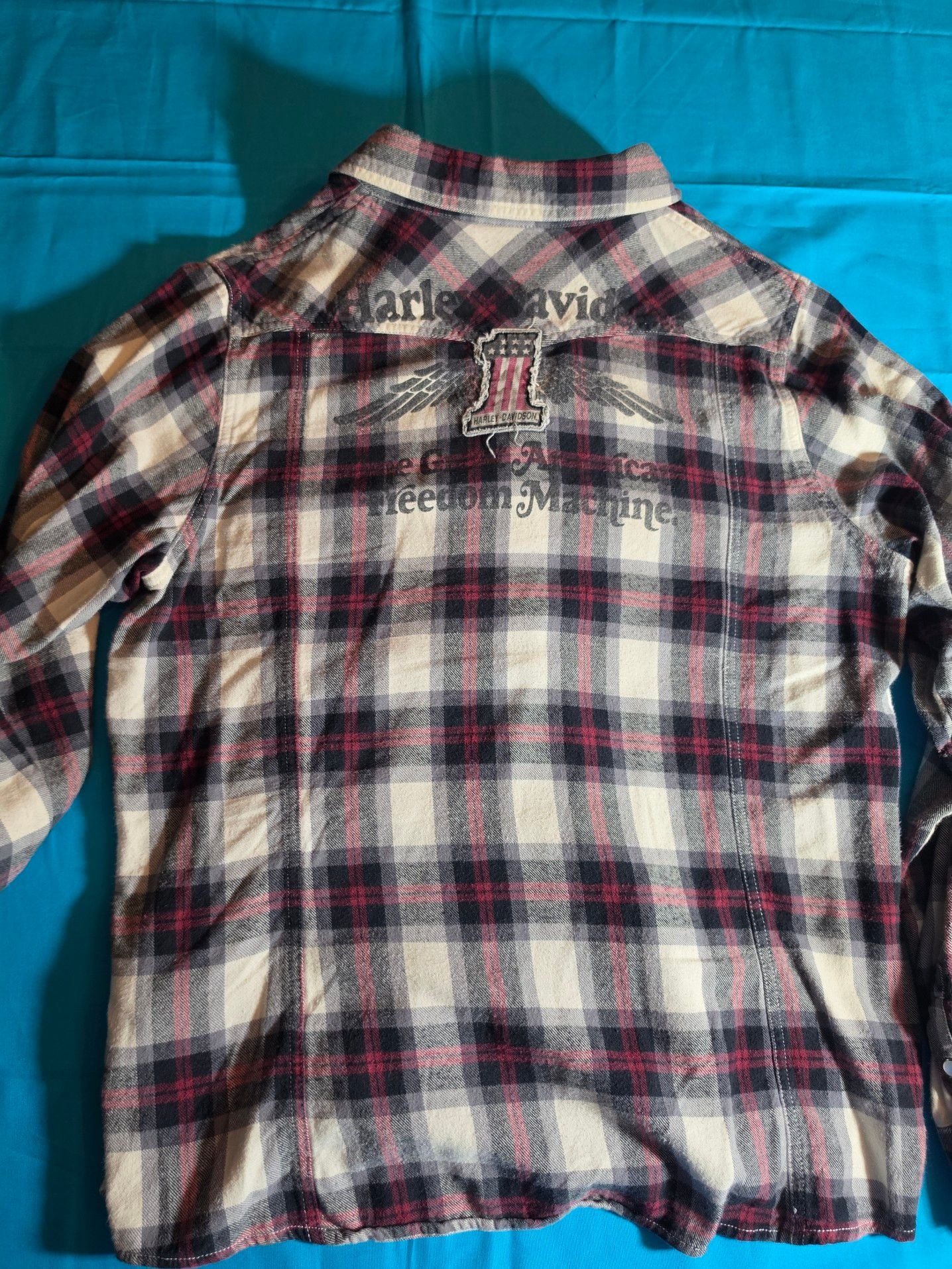 Harley-Davidson Women's Plaid Long Sleeve Snap Shirt with Patches XL 7