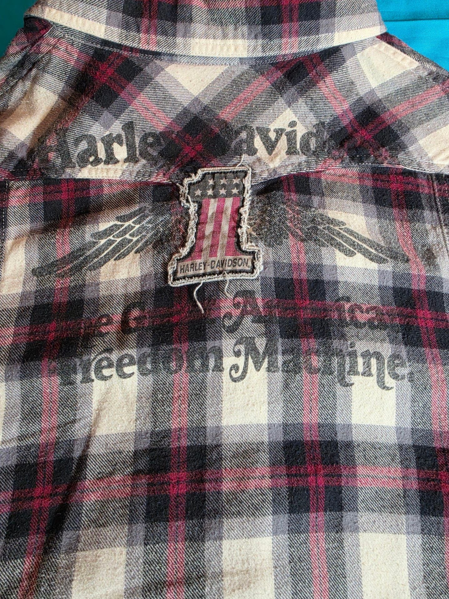 Harley-Davidson Women's Plaid Long Sleeve Snap Shirt with Patches XL 8