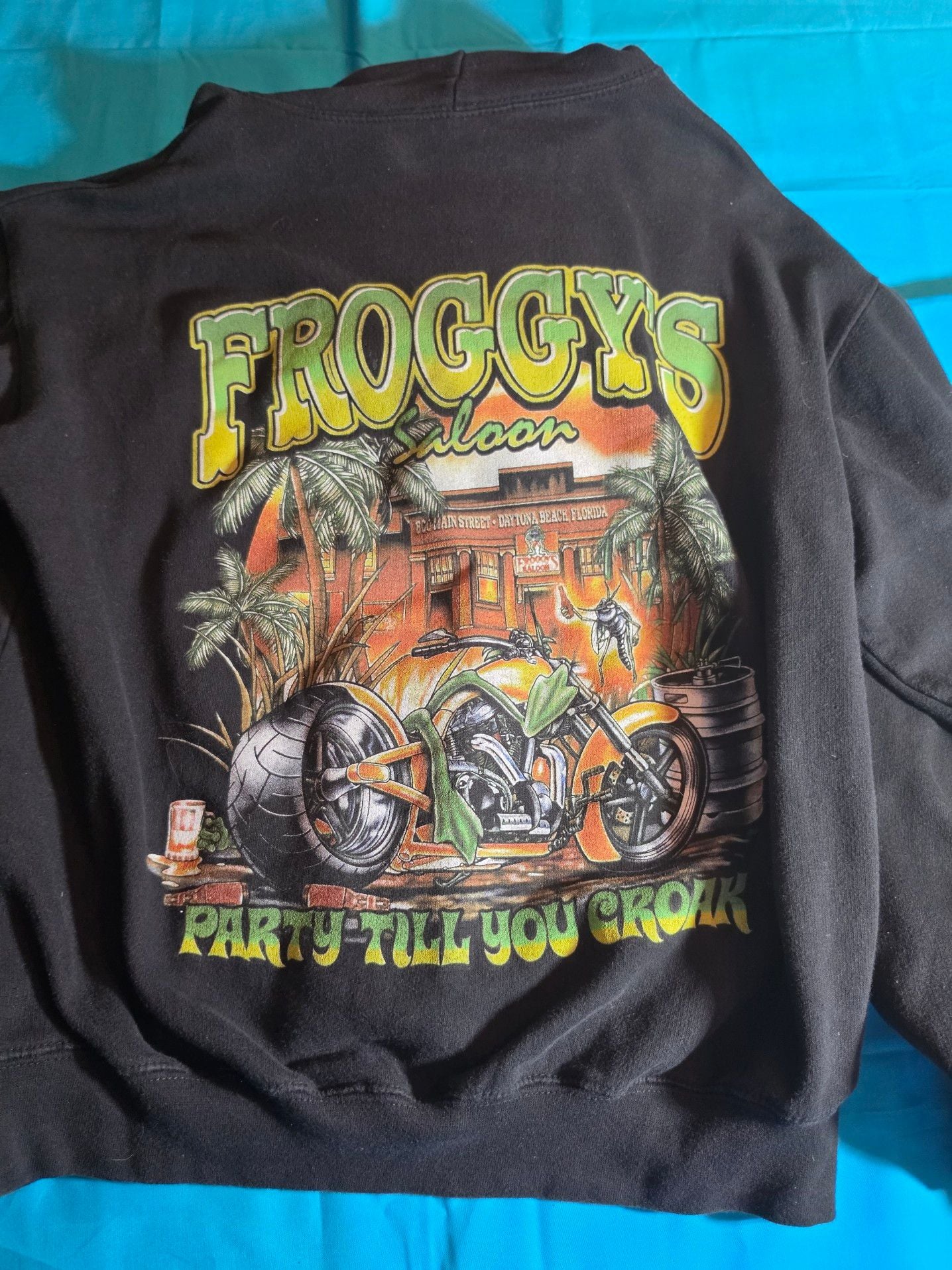 Froggy's Daytona Beach Black Graphic Hoodie Sweatshirt 7