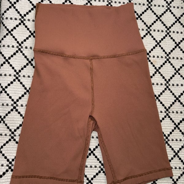 Aerie OFFLINE Womens Small Ribbed Biker Shorts Brown High Waist Yoga Athletic