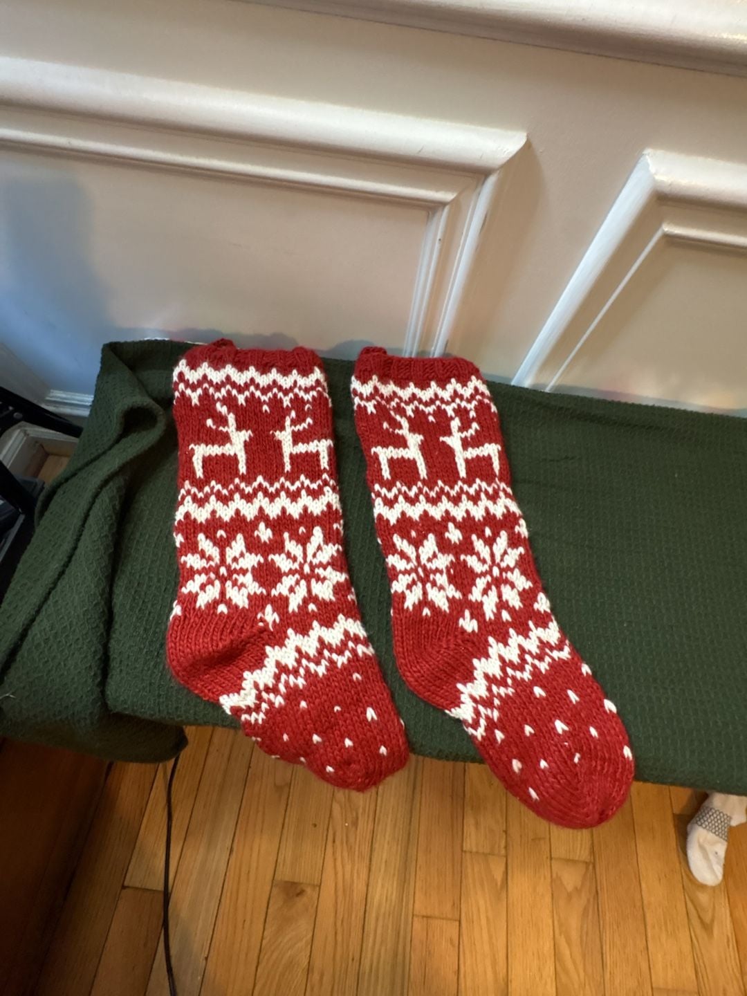 Red and White Knit Fair Isle Reindeer Christmas Stocking 1