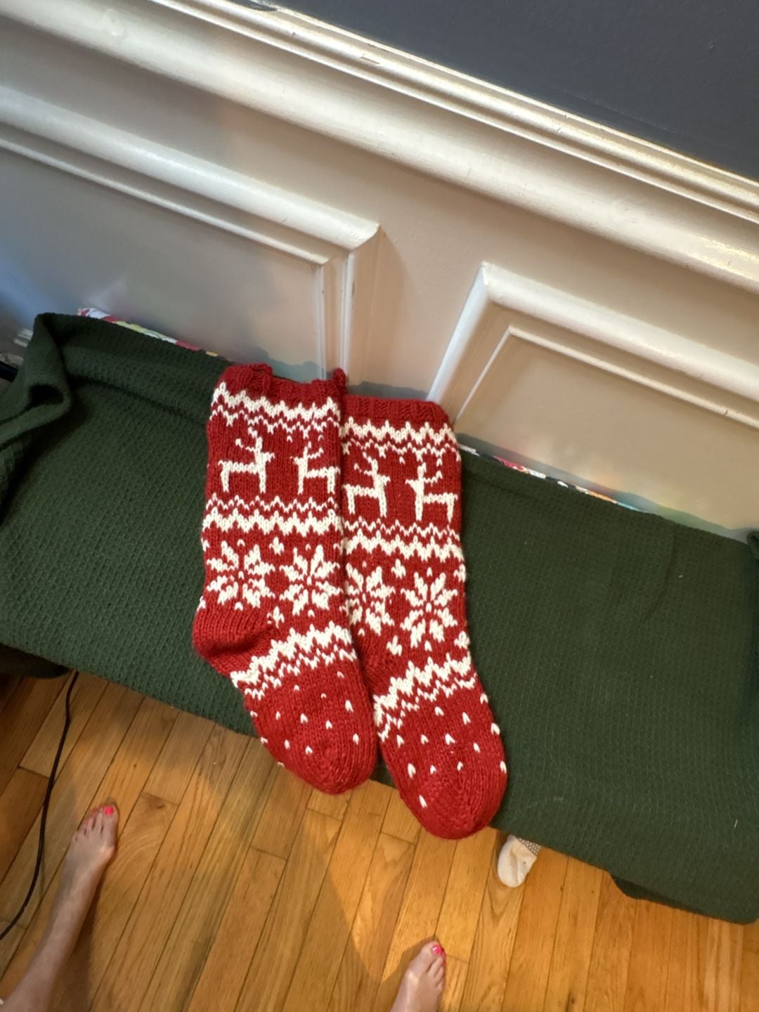Red and White Knit Fair Isle Reindeer Christmas Stocking 3