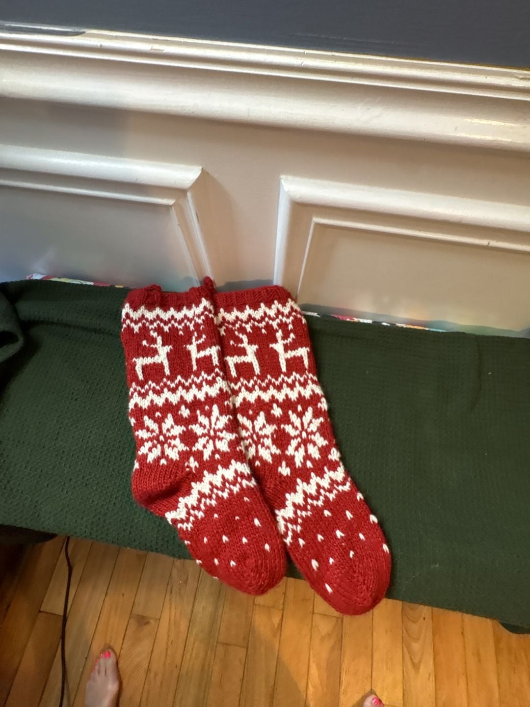 Red and White Knit Fair Isle Reindeer Christmas Stocking 4