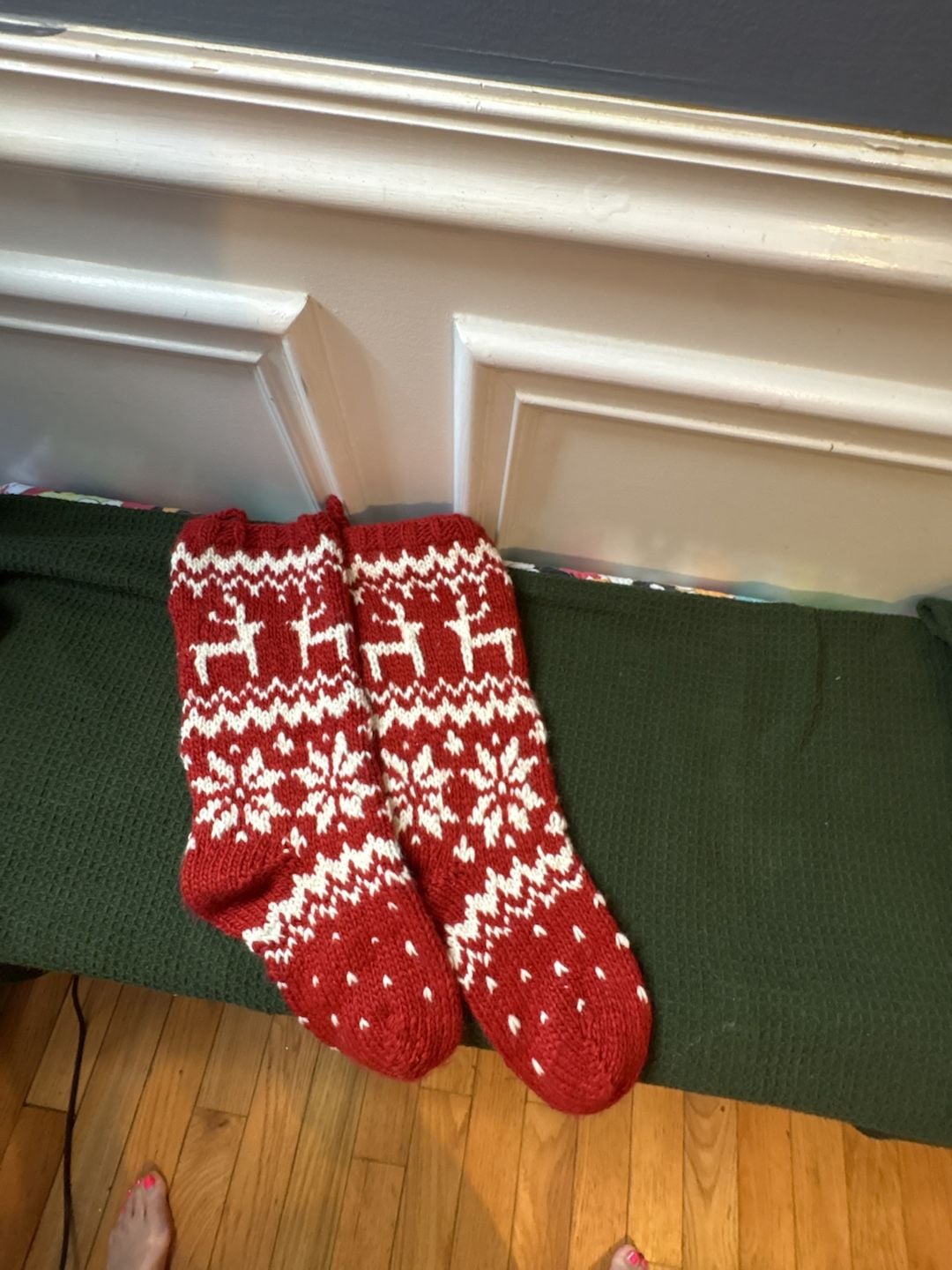 Red and White Knit Fair Isle Reindeer Christmas Stocking 5