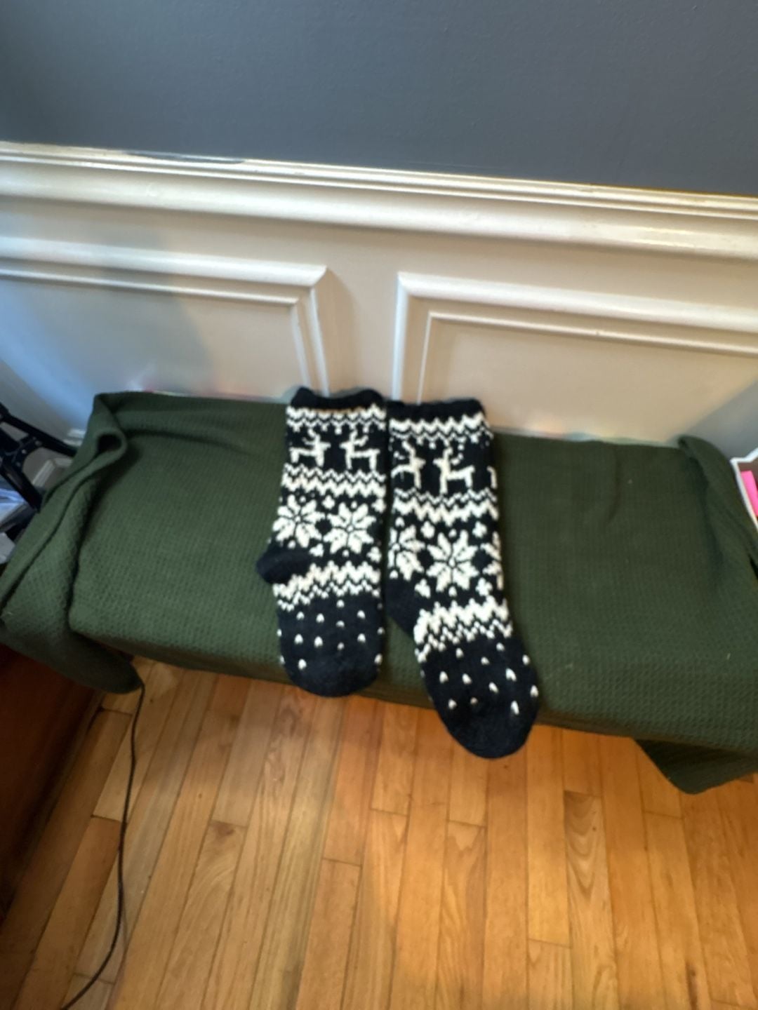 Black and White Reindeer and Snowflake Knit Christmas Stocking 1