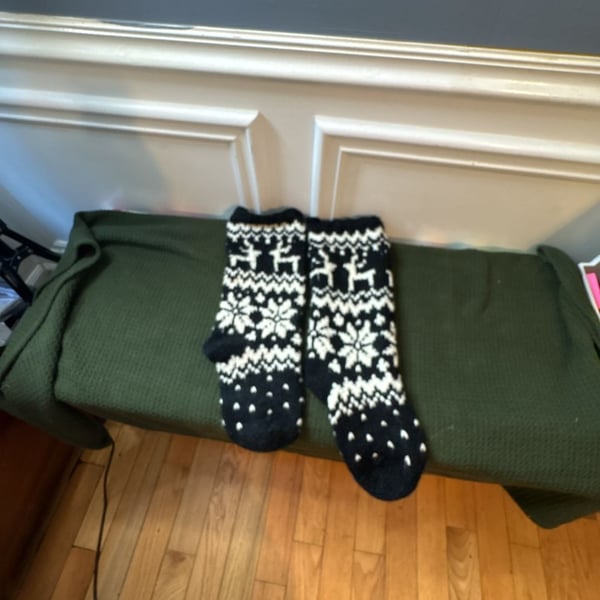 Black and White Reindeer and Snowflake Knit Christmas Stocking