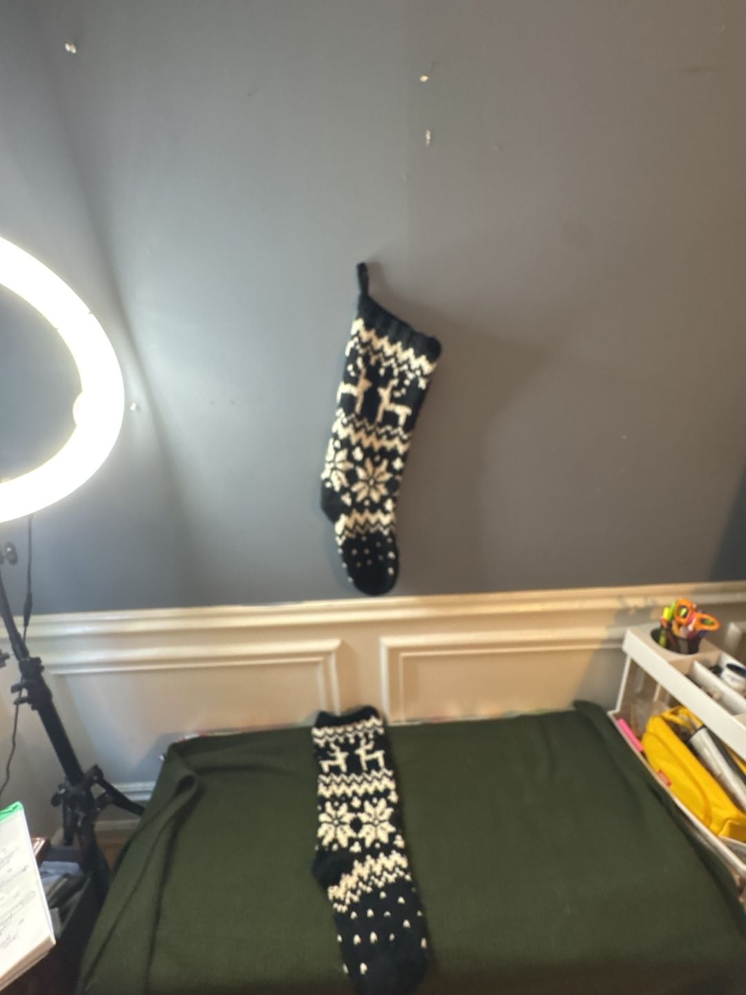 Black and White Reindeer and Snowflake Knit Christmas Stocking 2