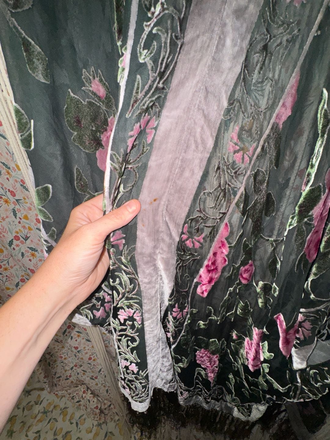 ETHOS Velvet Burnout Rose Kimono Duster Fringe Boho Floral Sheer One Size 10
