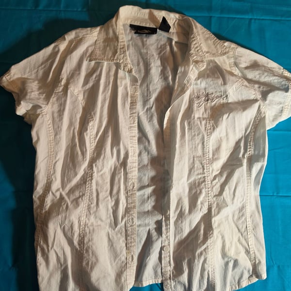 Harley Davidson Women's White Button-Up Short Sleeve Shirt Size XL