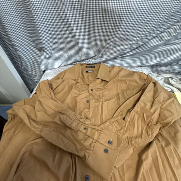Claiborne Men's Long Sleeve Button-Up Shirt, Khaki, 18 1/2 (32/33) 100% Cotton