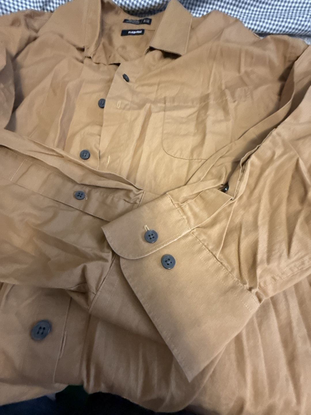 Claiborne Men's Long Sleeve Button-Up Shirt, Khaki, 18 1/2 (32/33) 100% Cotton 7