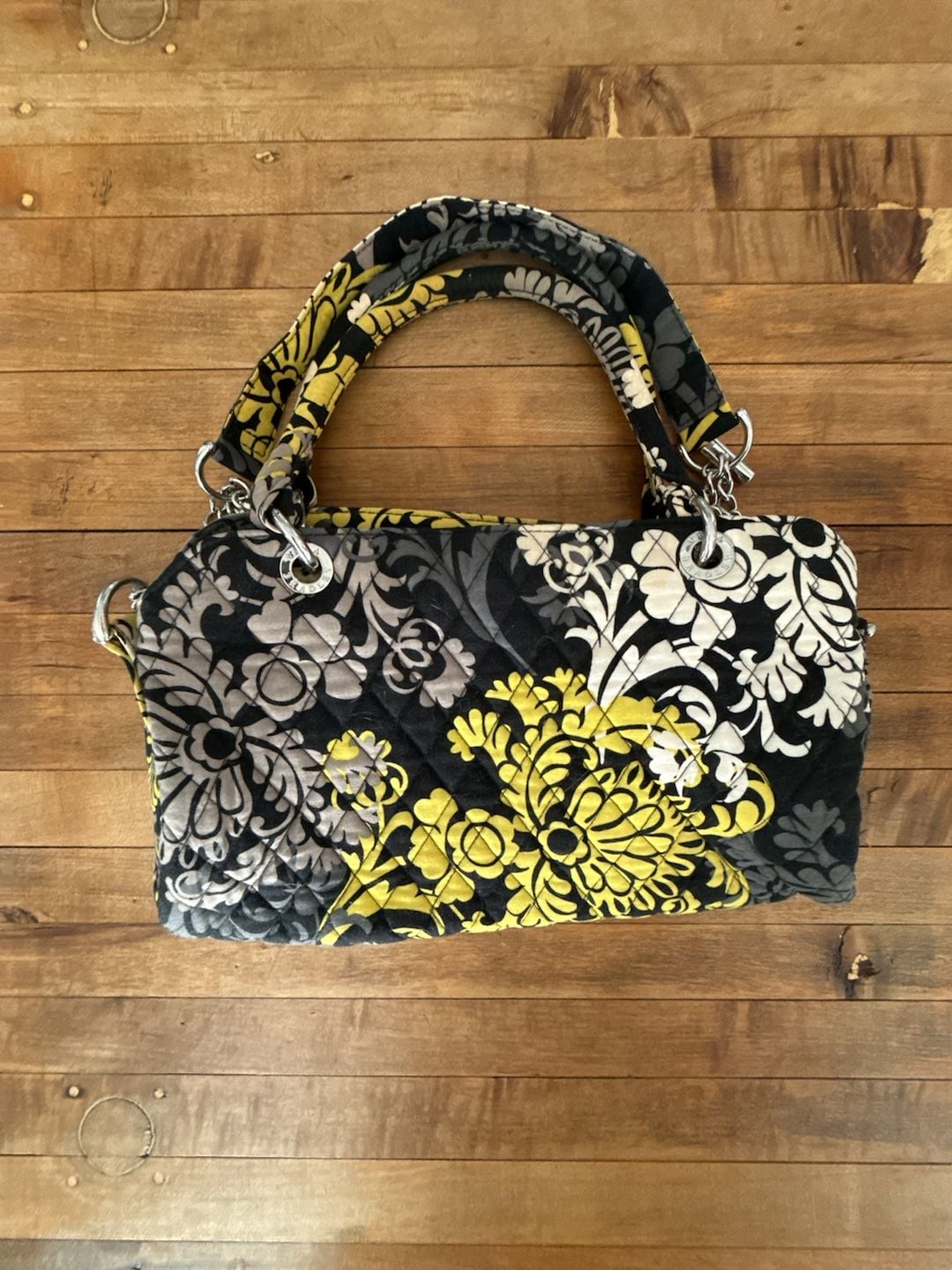 Vera Bradley Stephanie Shoulder Bag in Baroque Black Yellow Gray Pattern 2