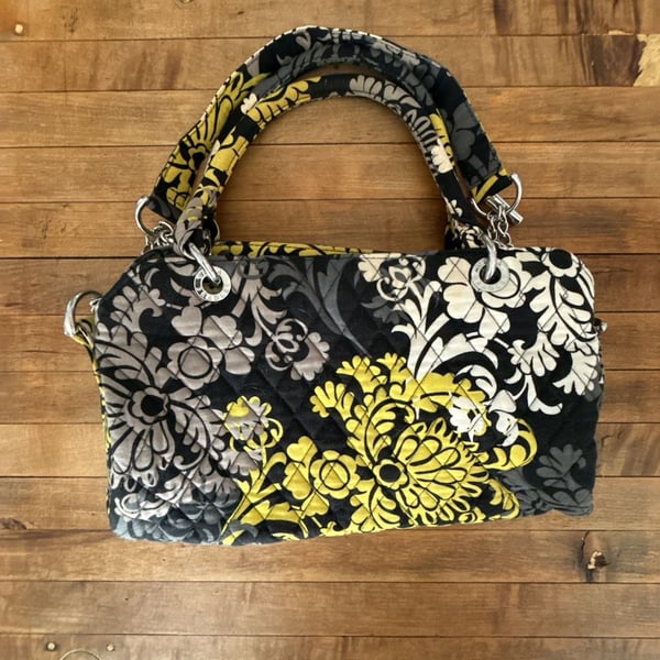 Vera Bradley Stephanie Shoulder Bag in Baroque Black Yellow Gray Pattern