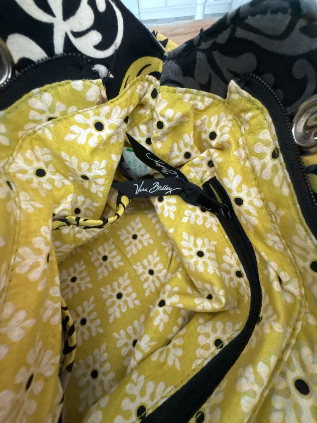 Vera Bradley Stephanie Shoulder Bag in Baroque Black Yellow Gray Pattern 3