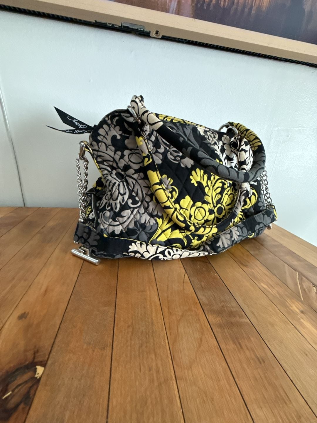 Vera Bradley Stephanie Shoulder Bag in Baroque Black Yellow Gray Pattern 4