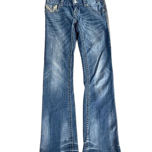 Rock & Roll Cowgirl Low Rise Bootcut Embroidered Jeans 26x32