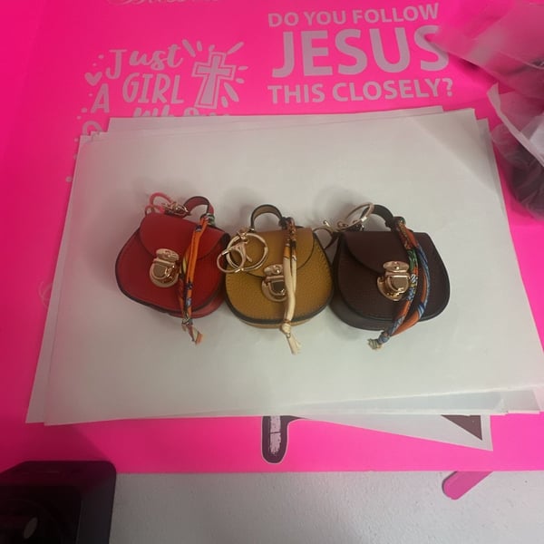 Mini Saddle Shaped Pouch Keychain Bag Charm with Scarf Accent - Set of 3