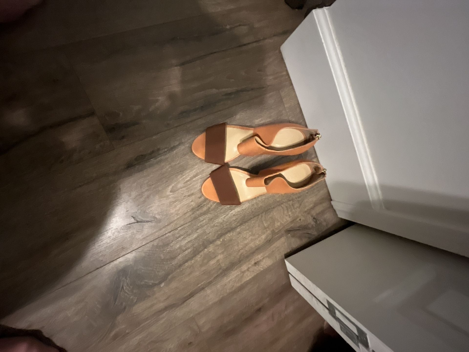 J.Crew Tan Leather High Heel Zip Back Open Toe Sandals 2