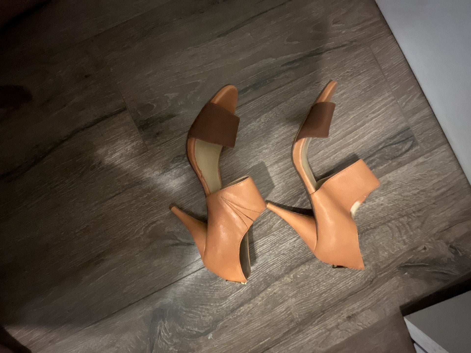 J.Crew Tan Leather High Heel Zip Back Open Toe Sandals 5