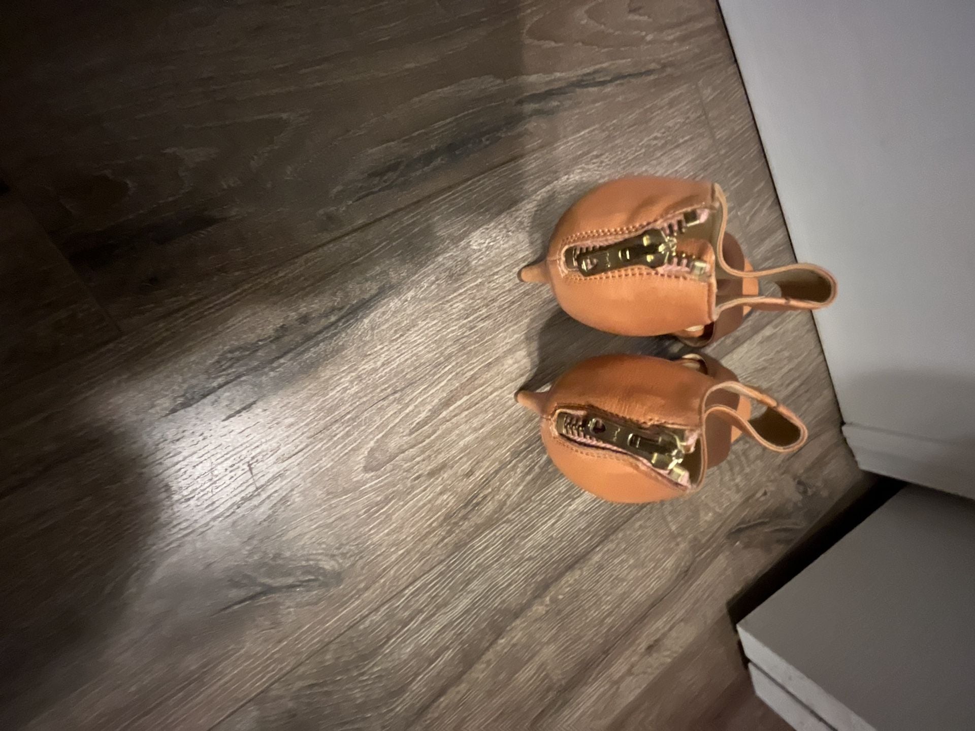 J.Crew Tan Leather High Heel Zip Back Open Toe Sandals 6