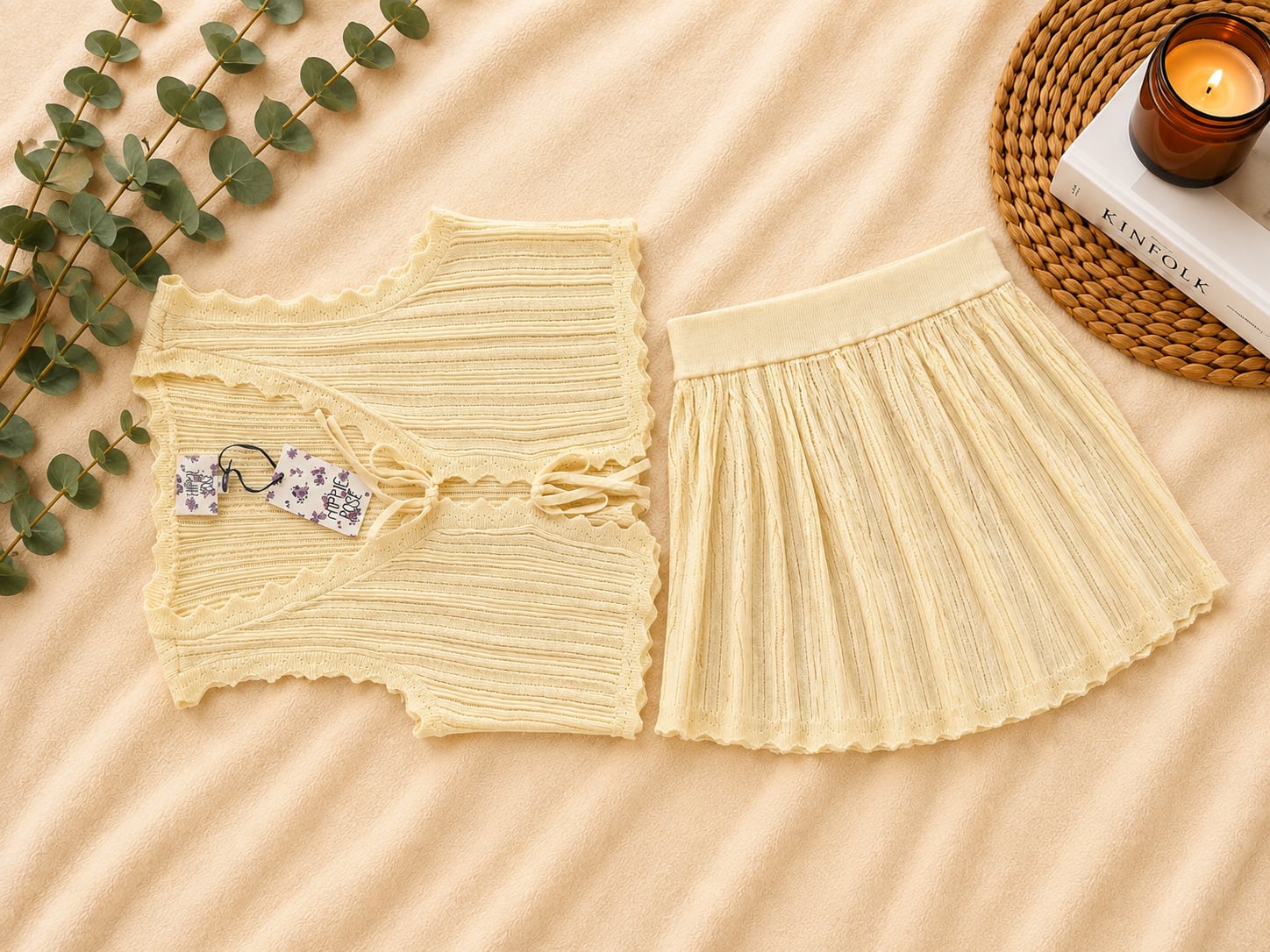 Yellow knit vest and skirt set 1