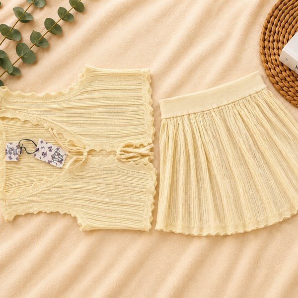 Yellow knit vest and skirt set