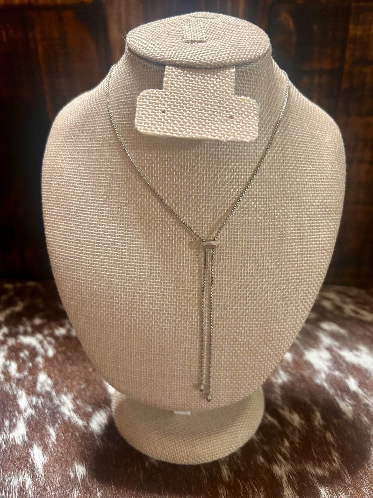 Kendra Scott Arielle Silver Tone White Mother Pearl Adjustable Lariat Necklace 3
