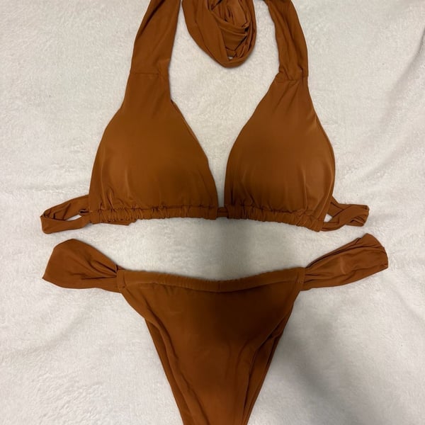 Swim Vcay Women's Coffee Brown Braided Vacation Triangle Cup Bikini Set