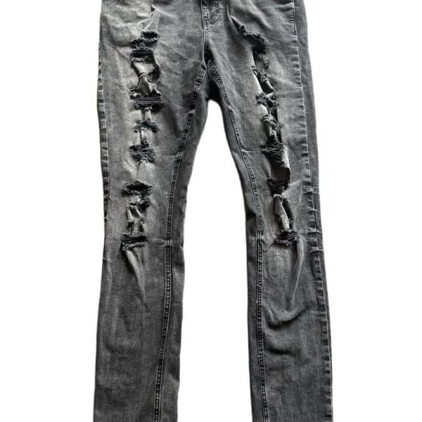 rue21 Stacked Supreme Fit Distressed Grey Skinny Jeans 36x32