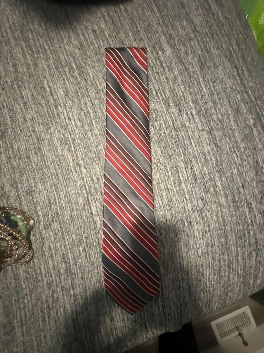 Stafford Tailored Culture Men's Red, Gray, and White Striped Polyester Necktie 1