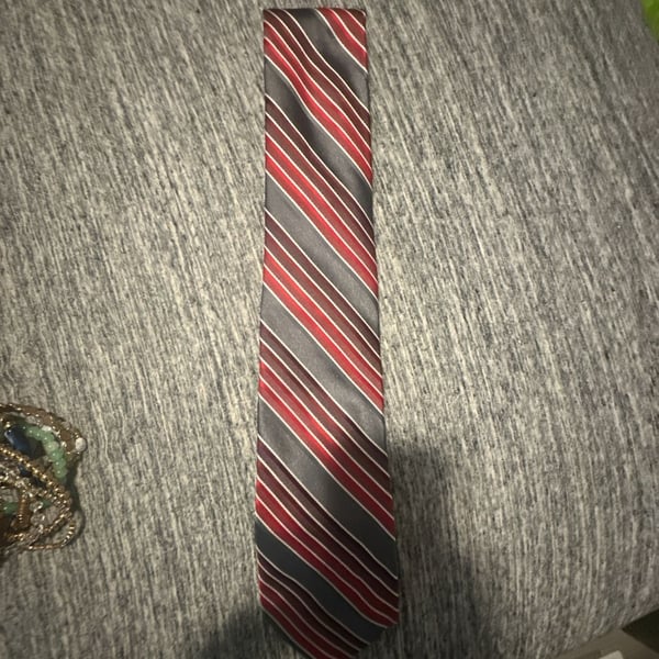 Stafford Tailored Culture Men's Red, Gray, and White Striped Polyester Necktie