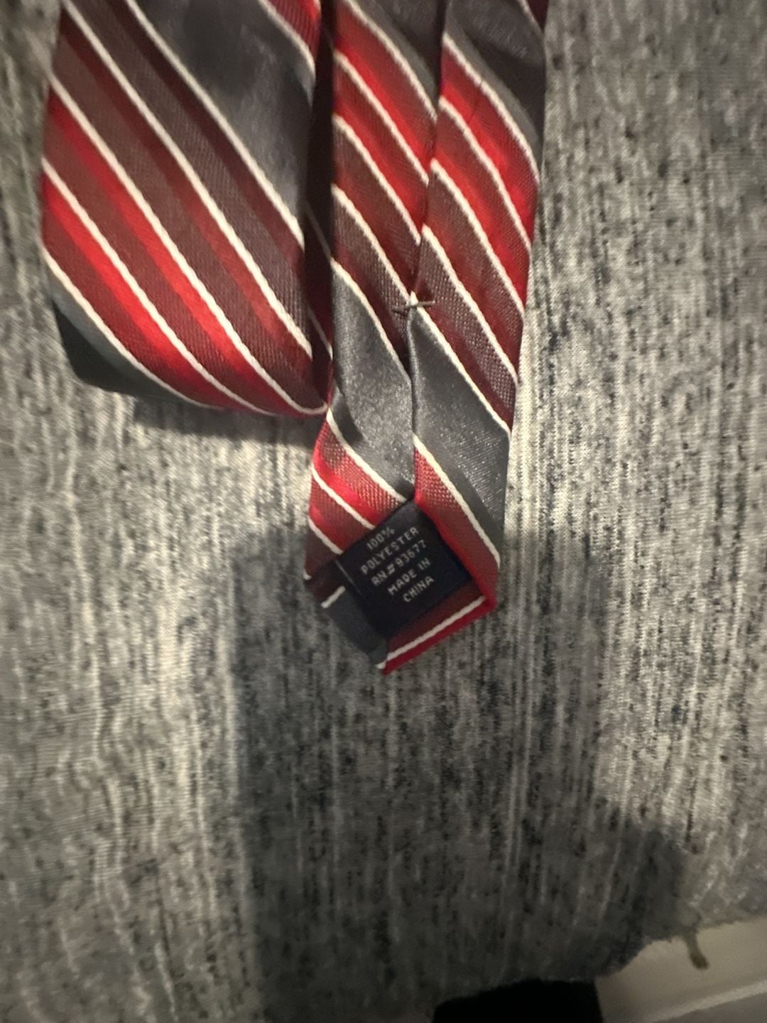 Stafford Tailored Culture Men's Red, Gray, and White Striped Polyester Necktie 2