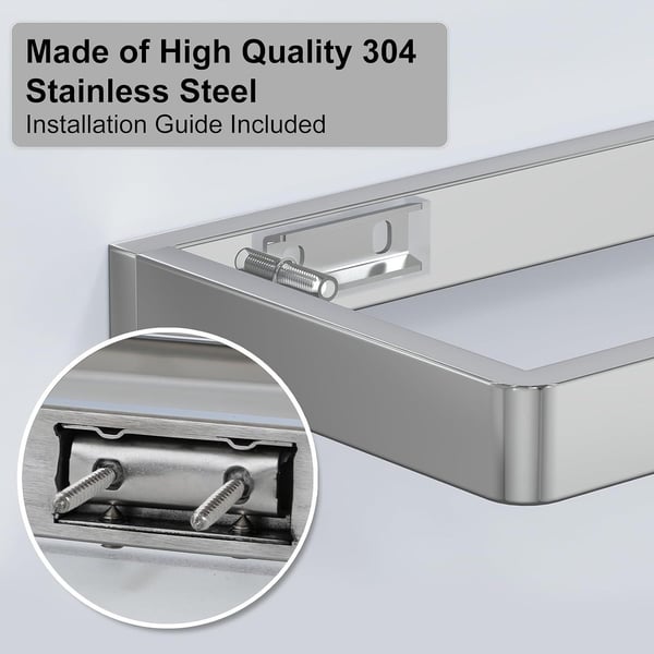 Wall-Mounted Glass Shelf Stainless Steel Frame, 19.68" x 5.28"