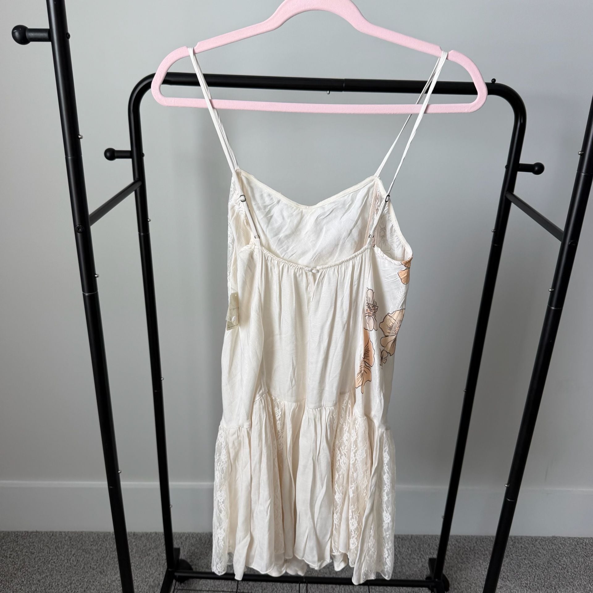Free People Floral Printed Lace Slip Dress Sandy Tan Combo Size XL 3