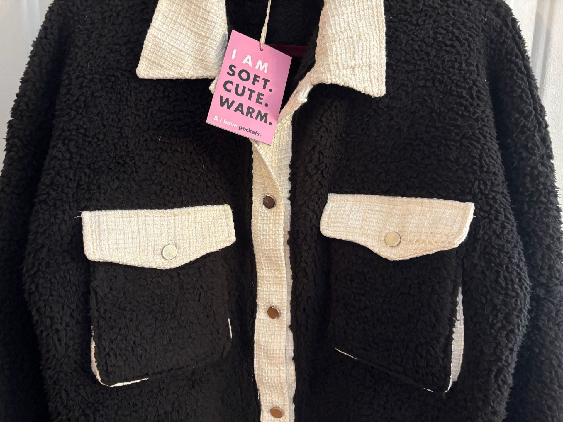 Jen & Co Black Sherpa Tweed Shacket Jacket L/XL 4