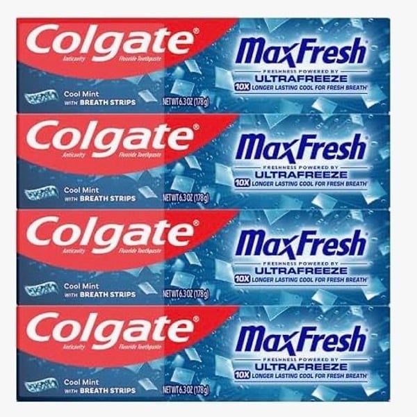 Colgate MaxFresh Ultrafreeze Cool Mint Toothpaste with Breath Strips 6.3 oz 4 Pk