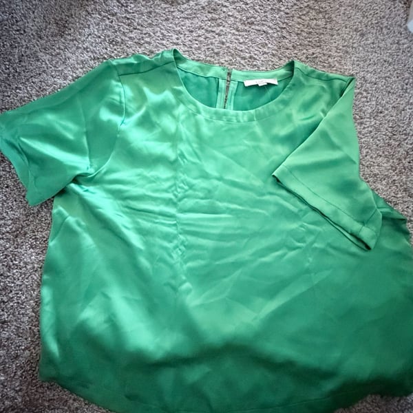 LOFT Green Satin Short Sleeve Blouse Top XXL NWT