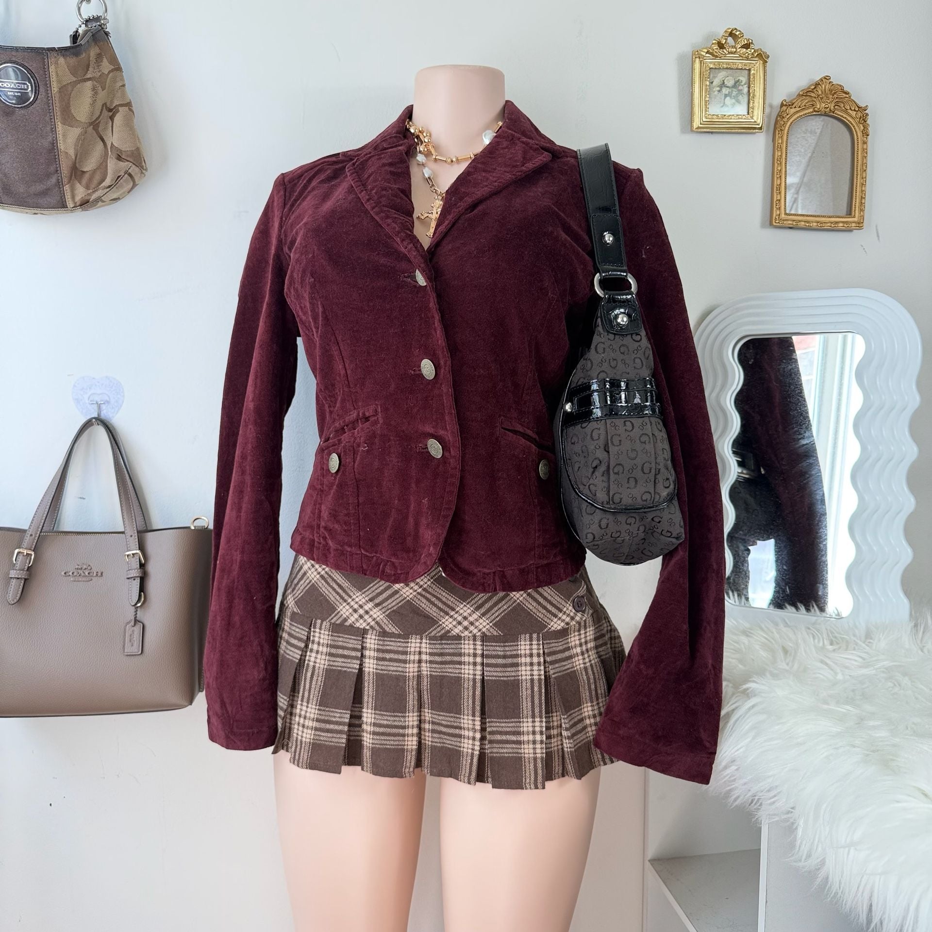 Vintage Aeropostale Preppy Velour Pea Coat 7