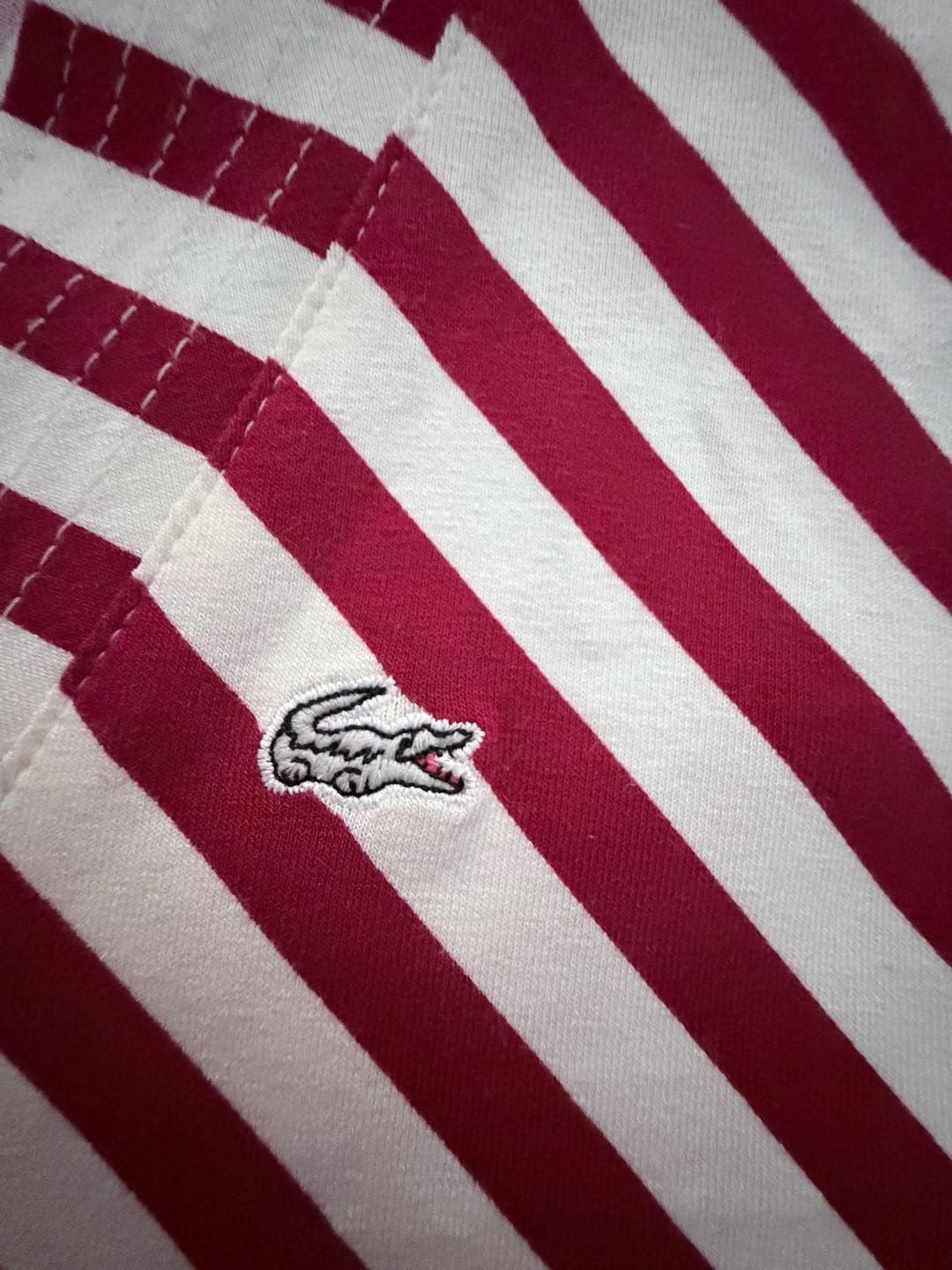Lacoste Red and White Diagonal Striped V-Neck Cap Sleeve Top Size 46 4