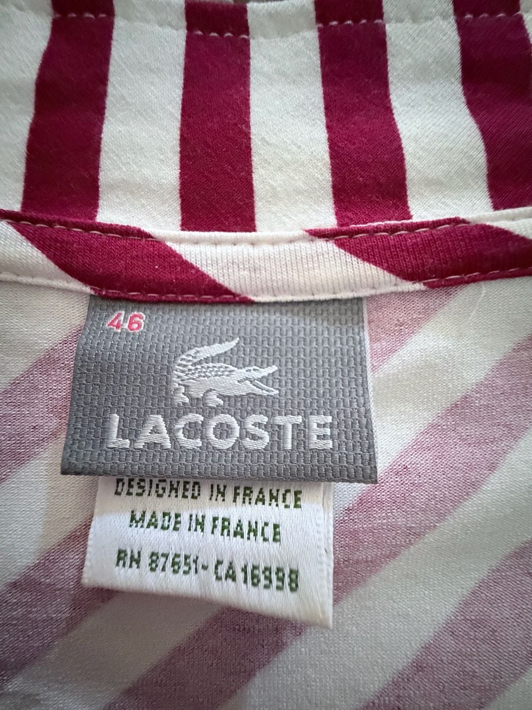 Lacoste Red and White Diagonal Striped V-Neck Cap Sleeve Top Size 46 5