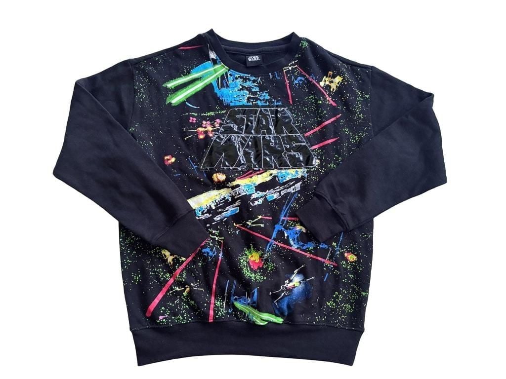 Star Wars Death Star Attack Galaxy Graphic Print Black Crewneck Sweatshirt XS 2