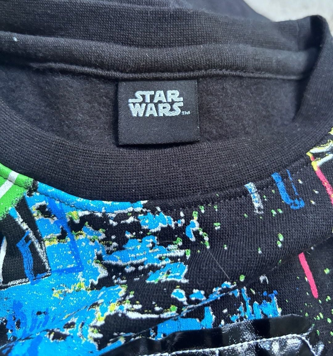Star Wars Death Star Attack Galaxy Graphic Print Black Crewneck Sweatshirt XS 3