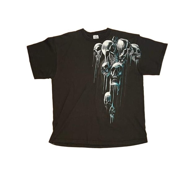 Vintage Y2K Black Graphic T-Shirt Skull Drop Design