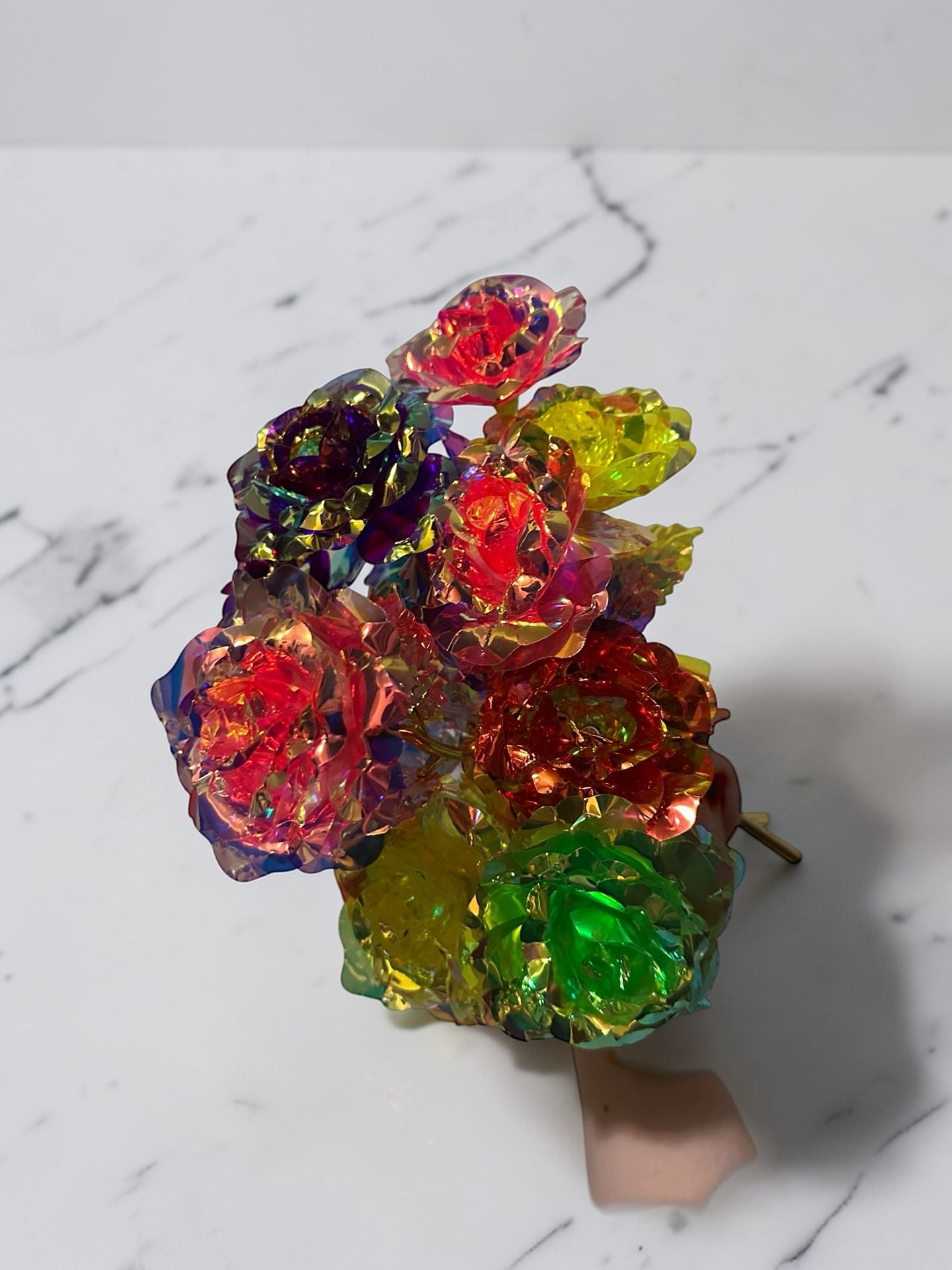 Galaxy Rose Artificial Flowers Bouquet Iridescent Crystal Roses with Gold Stems 2